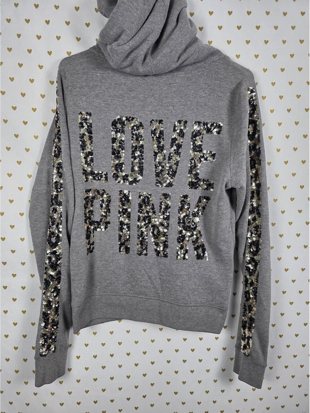 Victorias Secret Pink BLING CHEETAH Leopard Full Zip Hoodie Jacket Medium